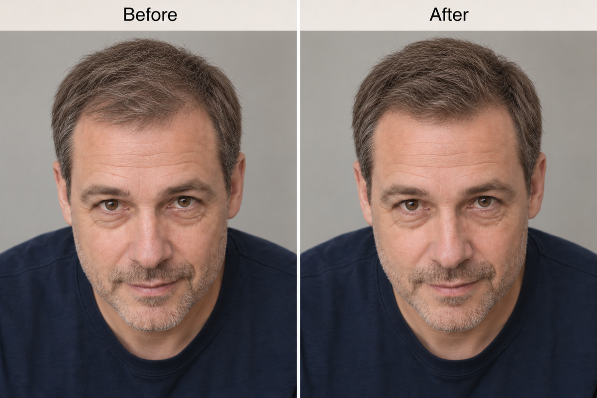 Elivae customer, hair before and after, unretouched